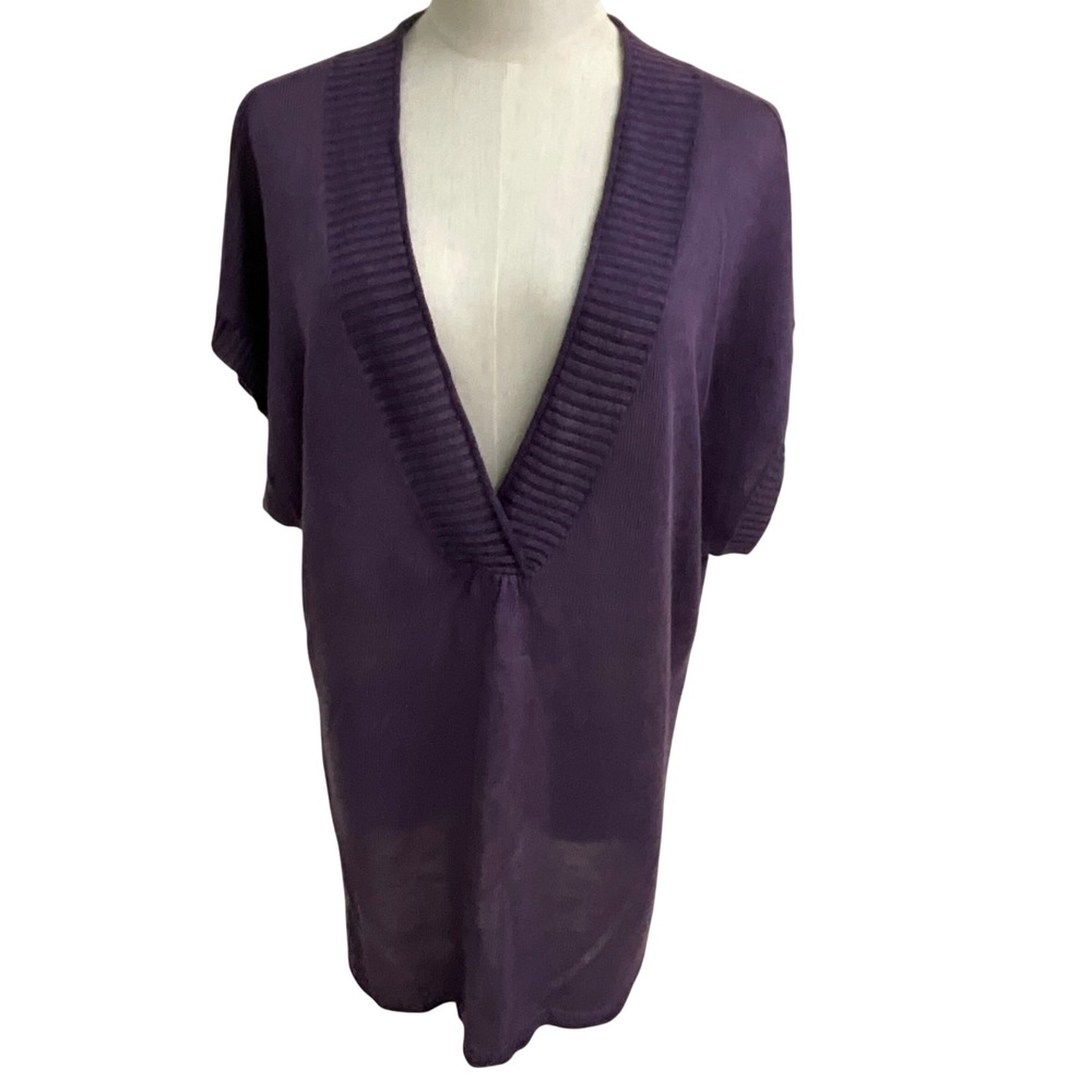 Coldwater Creek Linen Blend Purple‎ Knit Top Tunic Short Sleeve Womens